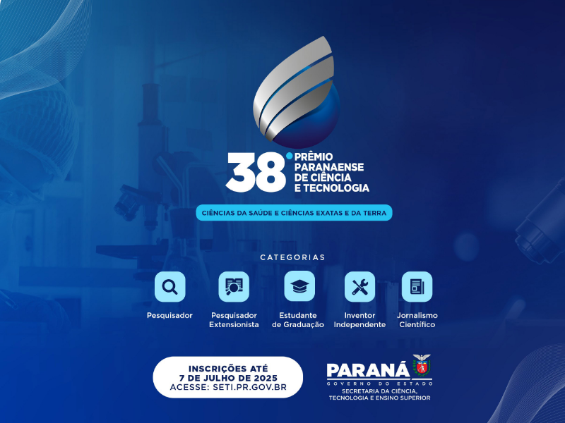 Inscrições abertas para o 8º Prêmio Paranaense de Ciência e Tecnologia