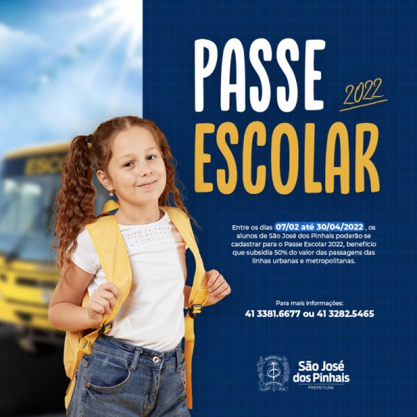 Prefeitura São José dos Pinhais informa sobre o Passe Escolar 2022