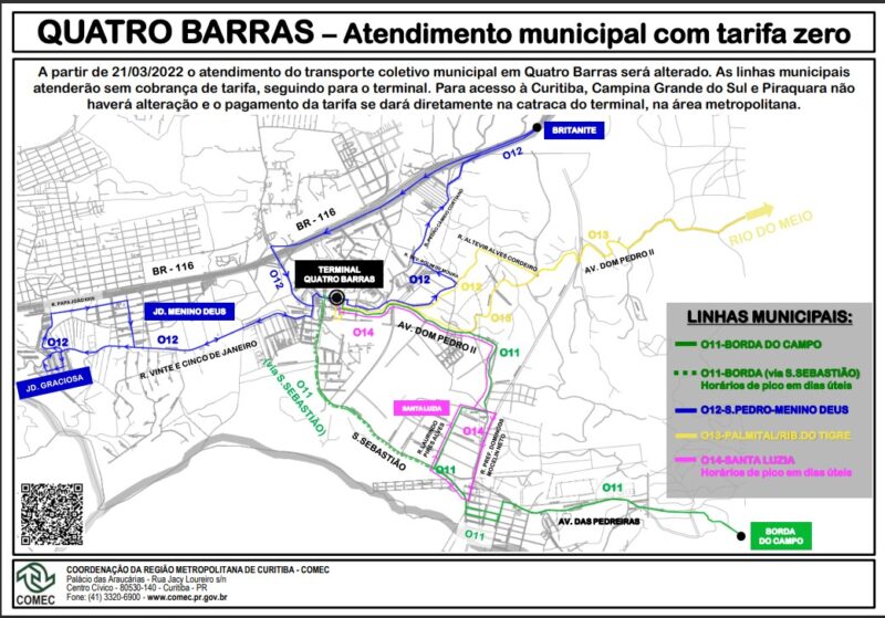 <strong>Quatro Barras terá tarifa zero para o transporte coletivo dentro do município.</strong>