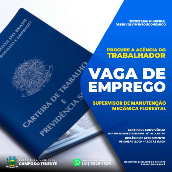 Vaga de emprego disponível na agência do trabalhador