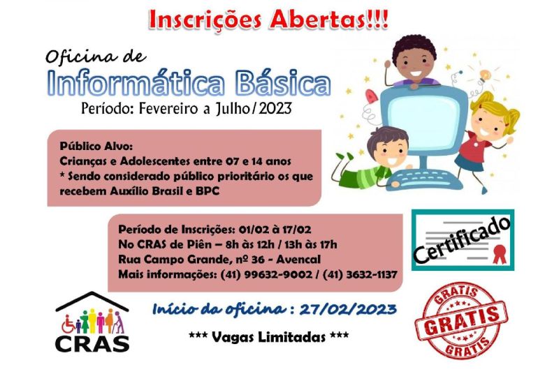 <strong>Estão abertas as inscrições para a oficina de informática no Cras</strong>