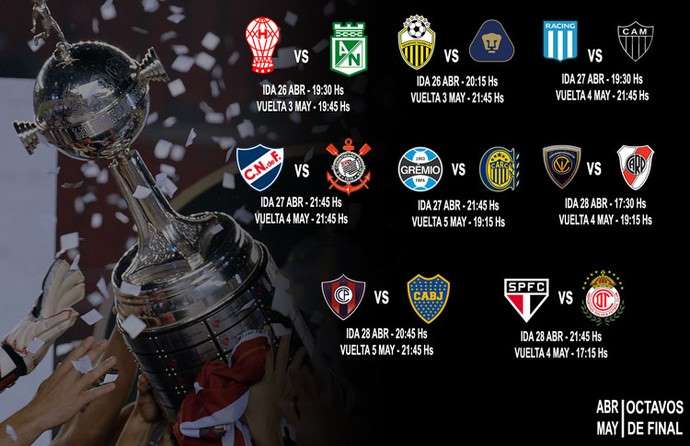 Datas e horários das oitavas da Libertadores são confirmados pela Conmebol