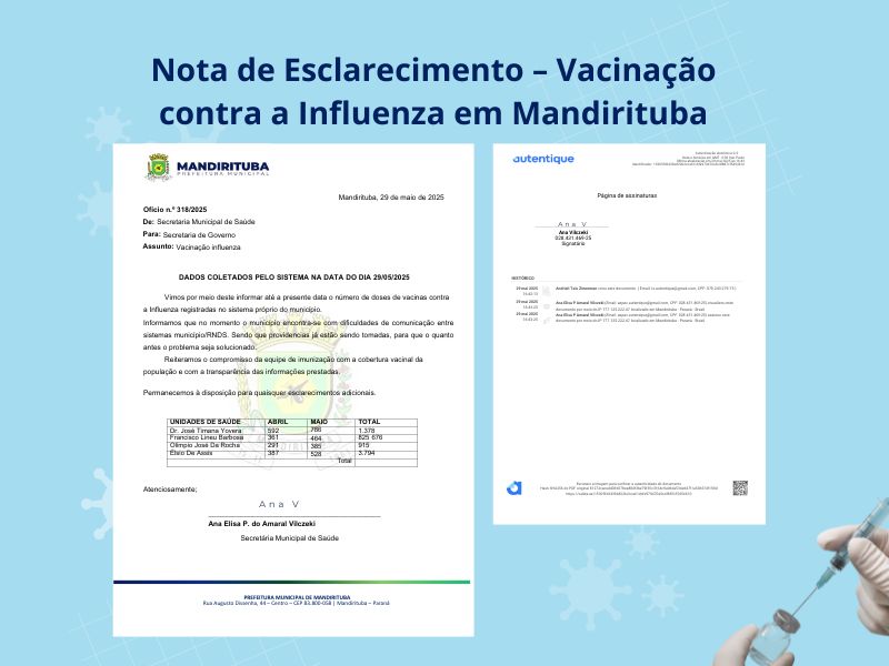 Nota de Esclarecimento – Vacinação contra a Influenza em Mandirituba